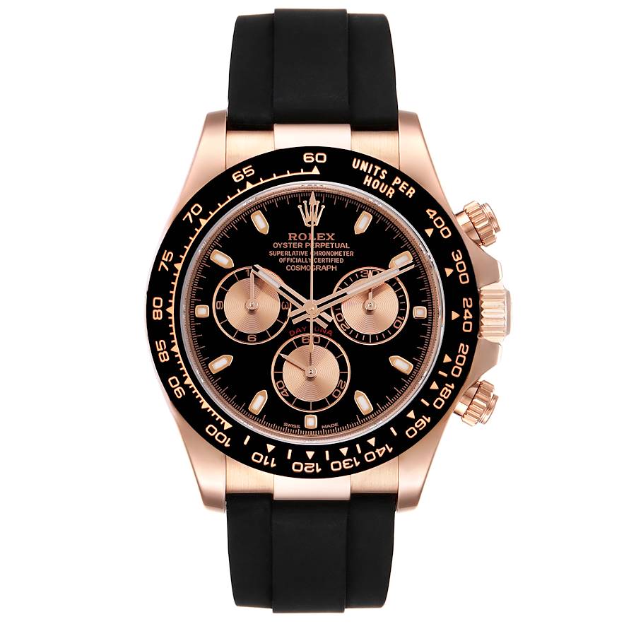2017 Rose Gold Rolex Daytona Black Dial Oysterflex Watch 116515 B+P Box/Papers