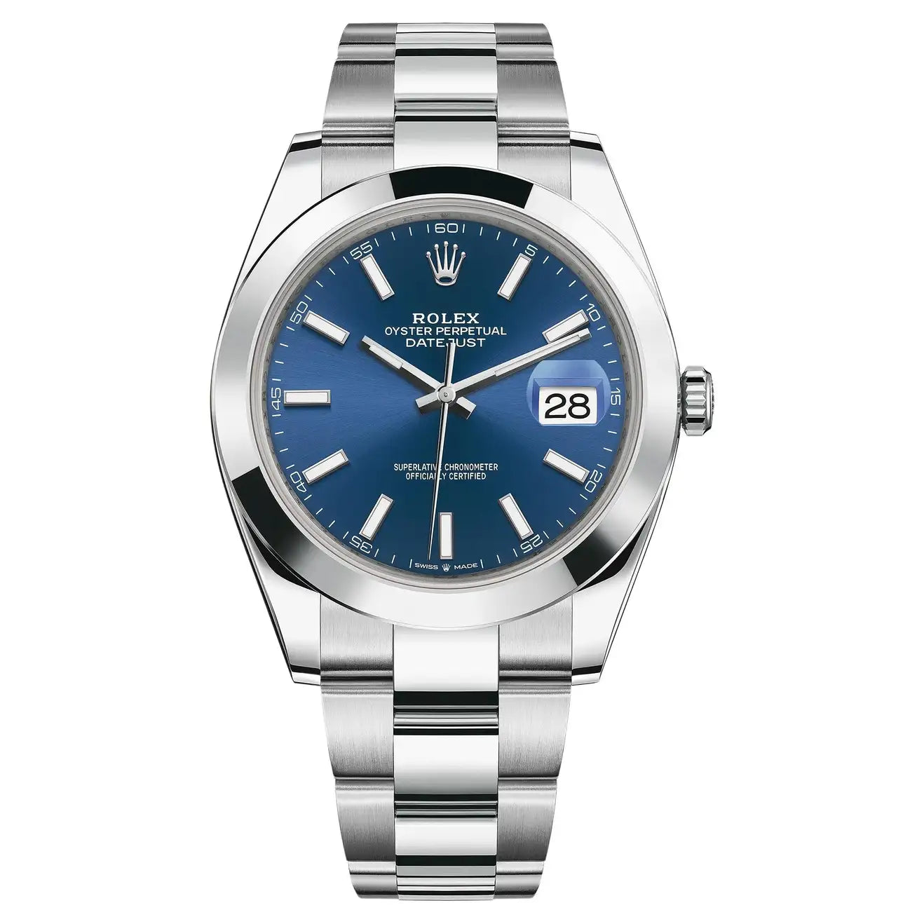 Rolex Datejust Blue Stick Dial Smooth Bezel Oyster Steel Watch 126300