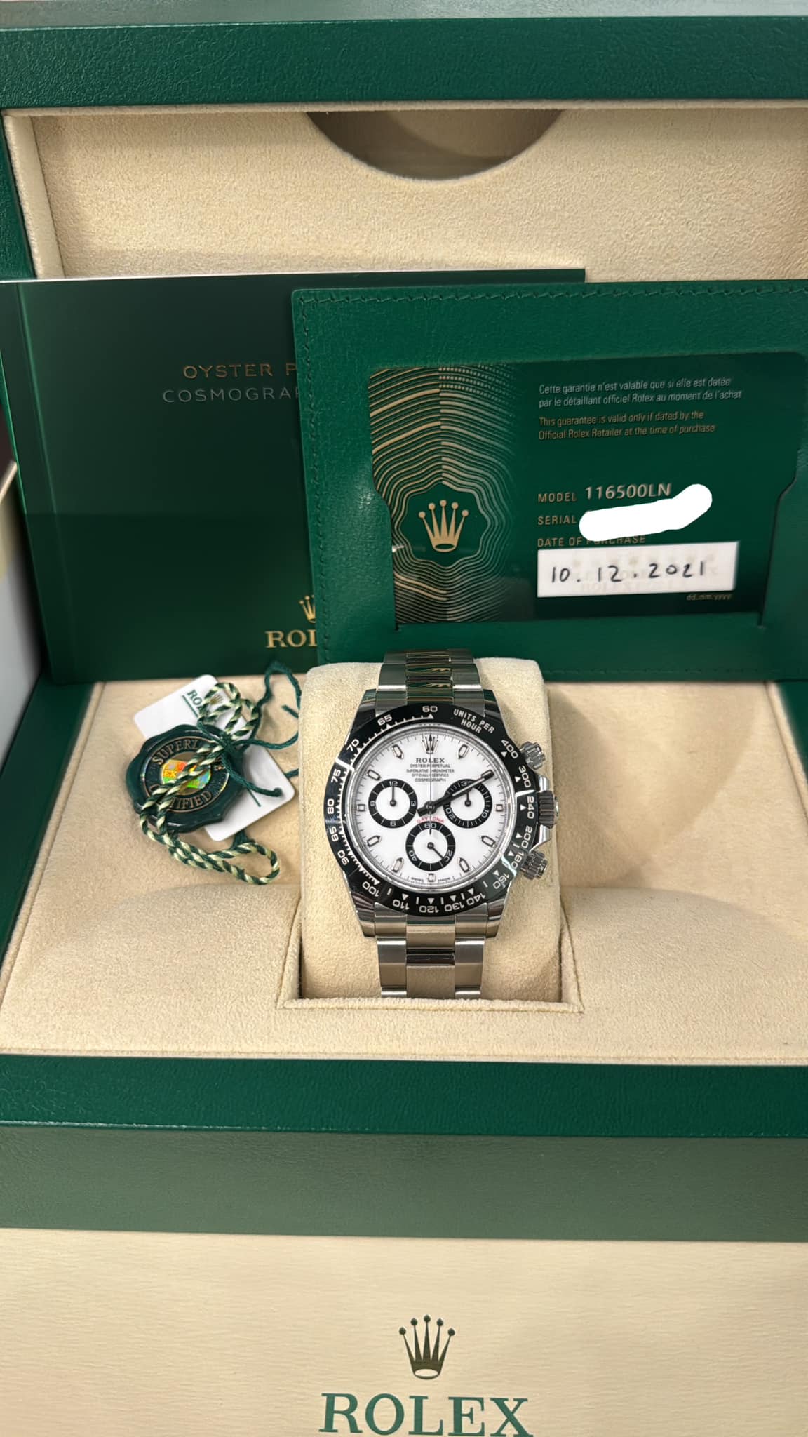 2021 Rolex White Ceramic Daytona Steel 40mm 116500LN Box + Papers