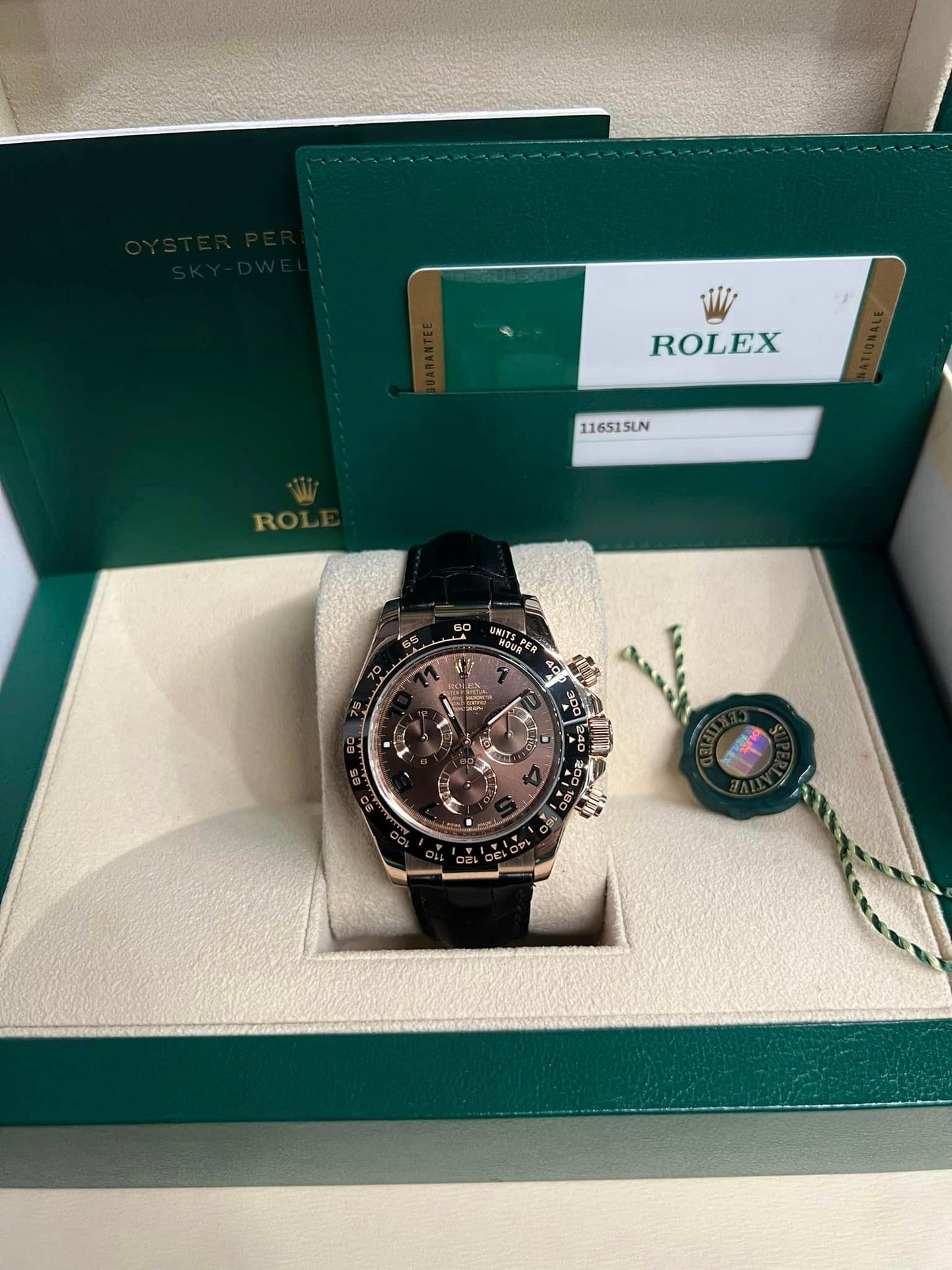 2016 Rose Gold Rolex Daytona Chocolate Dial Oysterflex Watch 116515 B+P Box/Papers