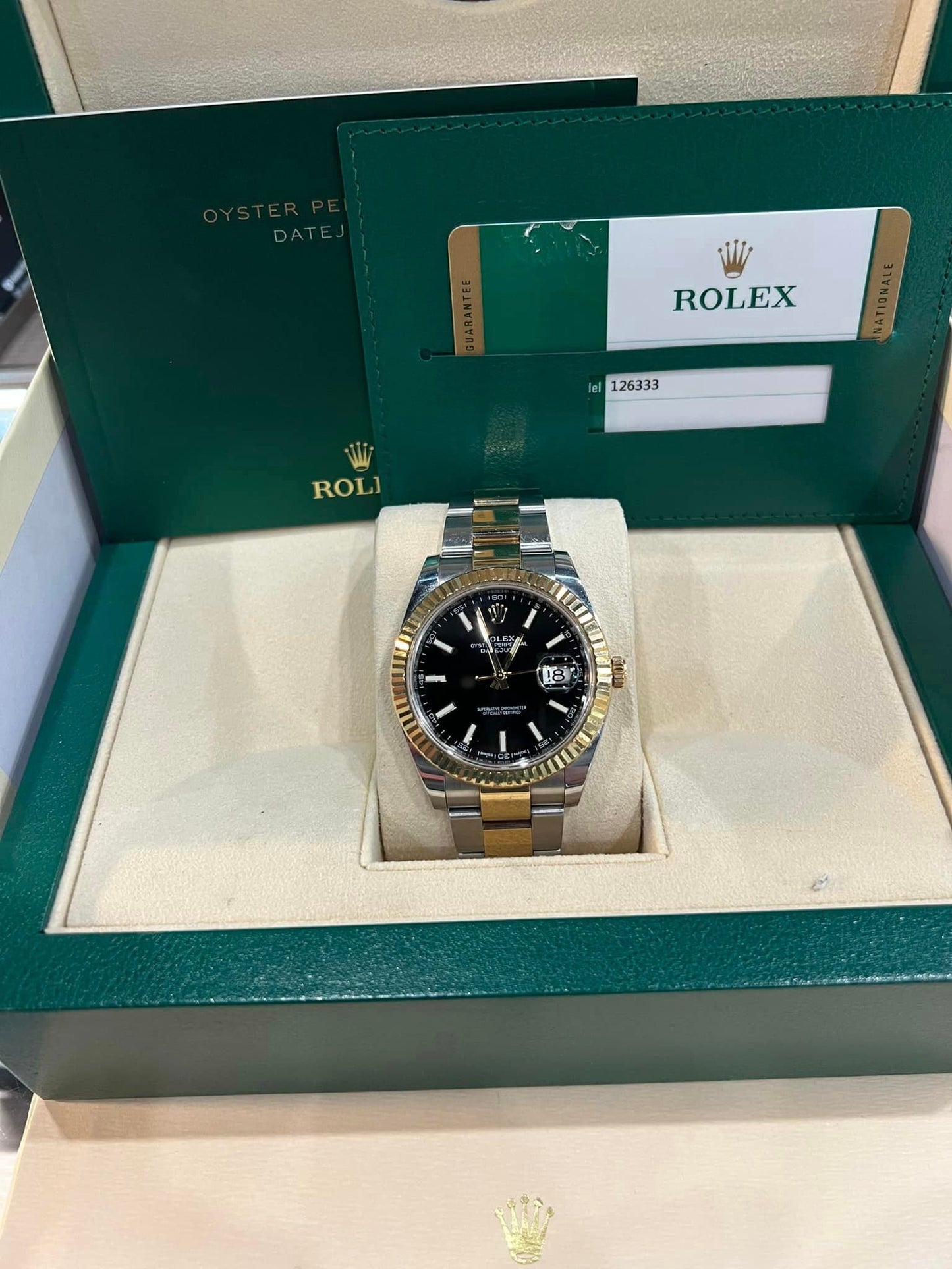 MINT 2020 PAPERS Rolex DateJust 41 Black Stick Dial 18K Gold 41mm Oyster 126333 B+P