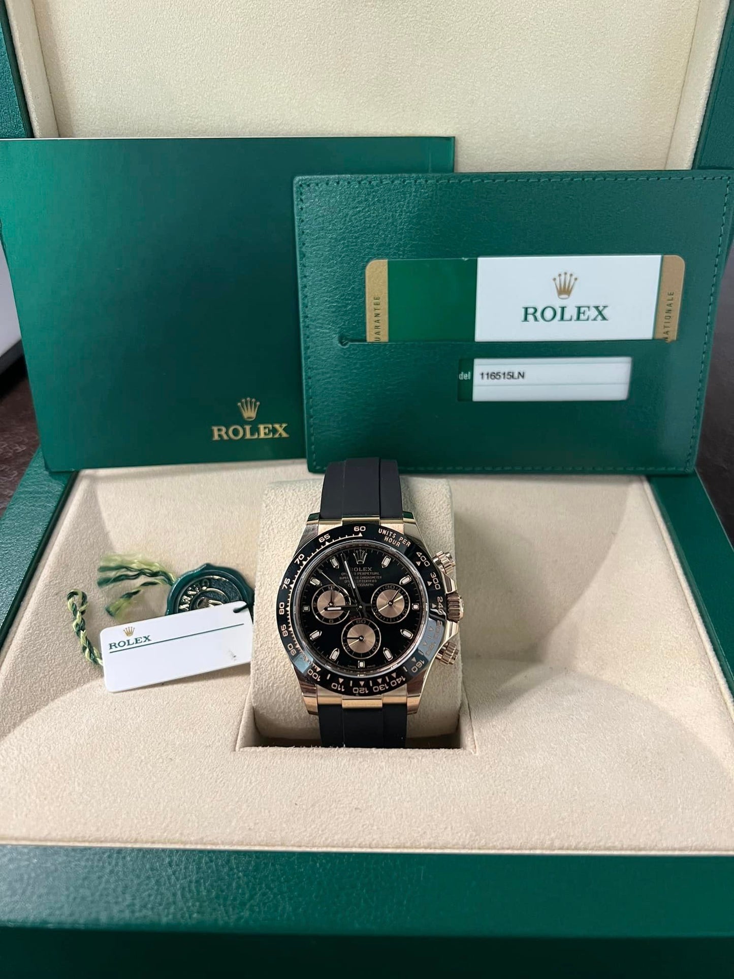 2017 Rose Gold Rolex Daytona Black Dial Oysterflex Watch 116515 B+P Box/Papers