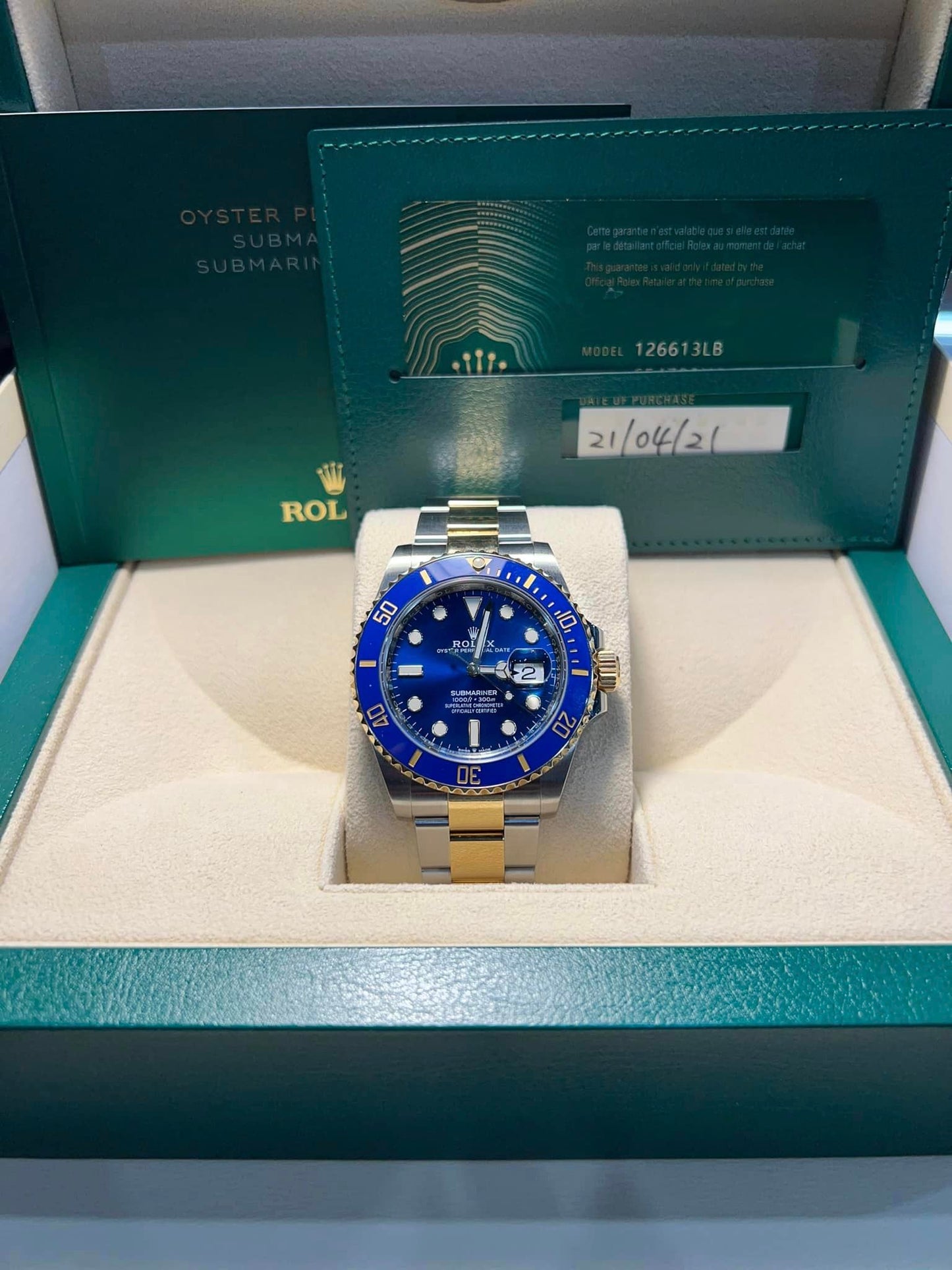 Finance ROLEX Two Tone Yellow Gold Steel SUBMARINER DATE 126613LB Blue 41MM BOX + PAPERS
