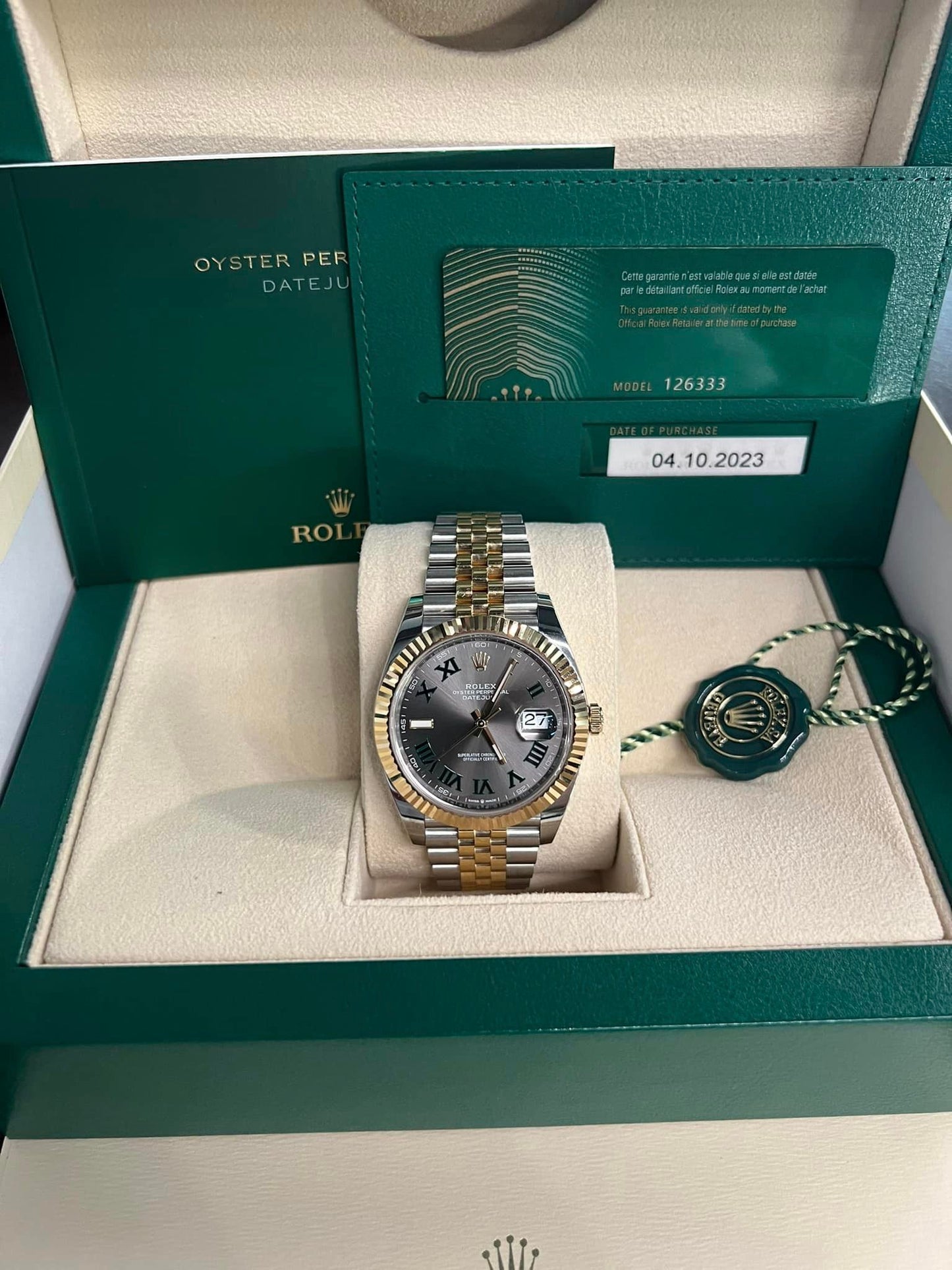2023 Two tone ywllo gold Rolex DateJust 41 Wimbledon Dial 18K yellow Gold 41mm Jubilee 126333 B+P