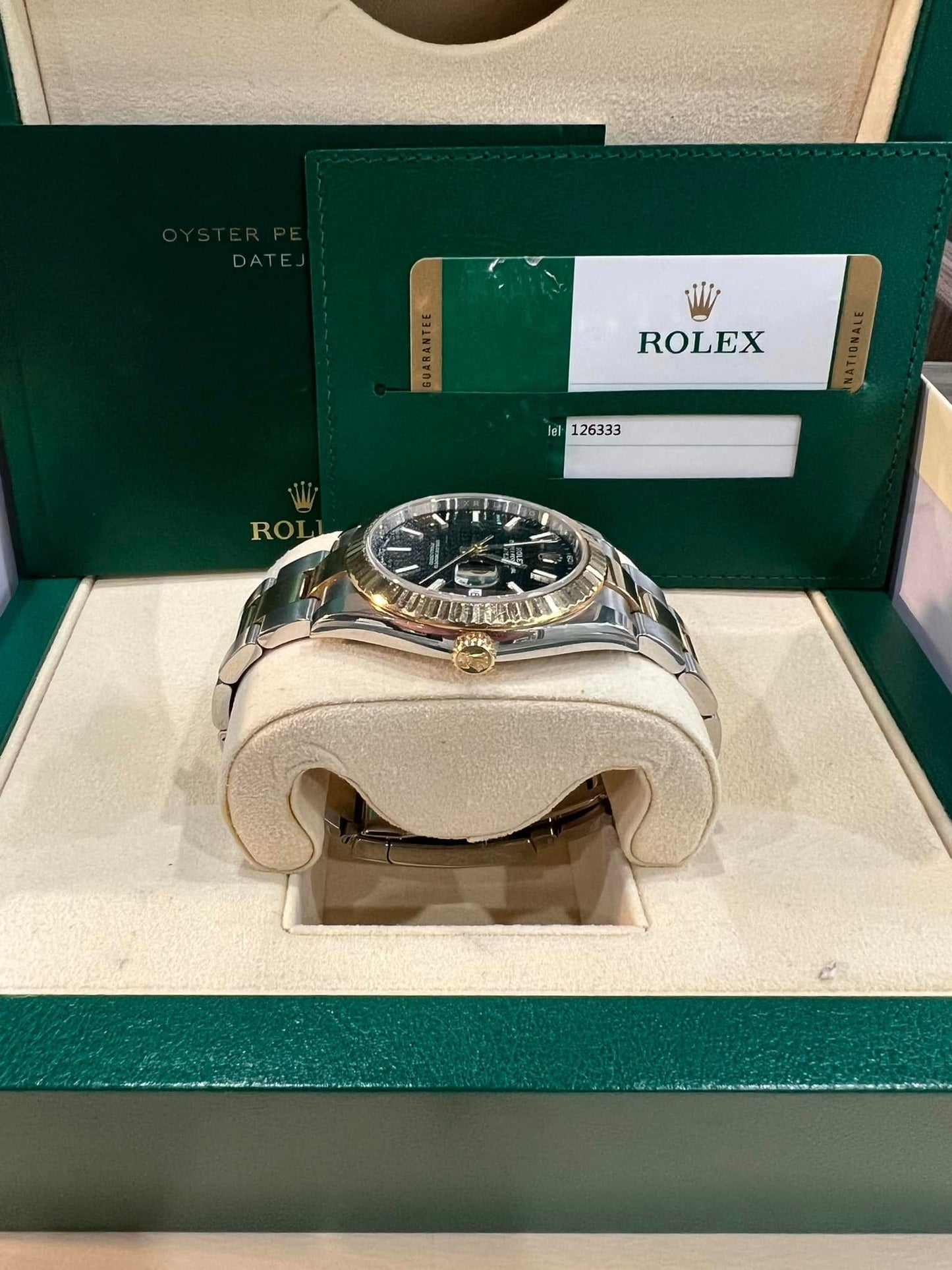 MINT 2020 PAPERS Rolex DateJust 41 Black Stick Dial 18K Gold 41mm Oyster 126333 B+P