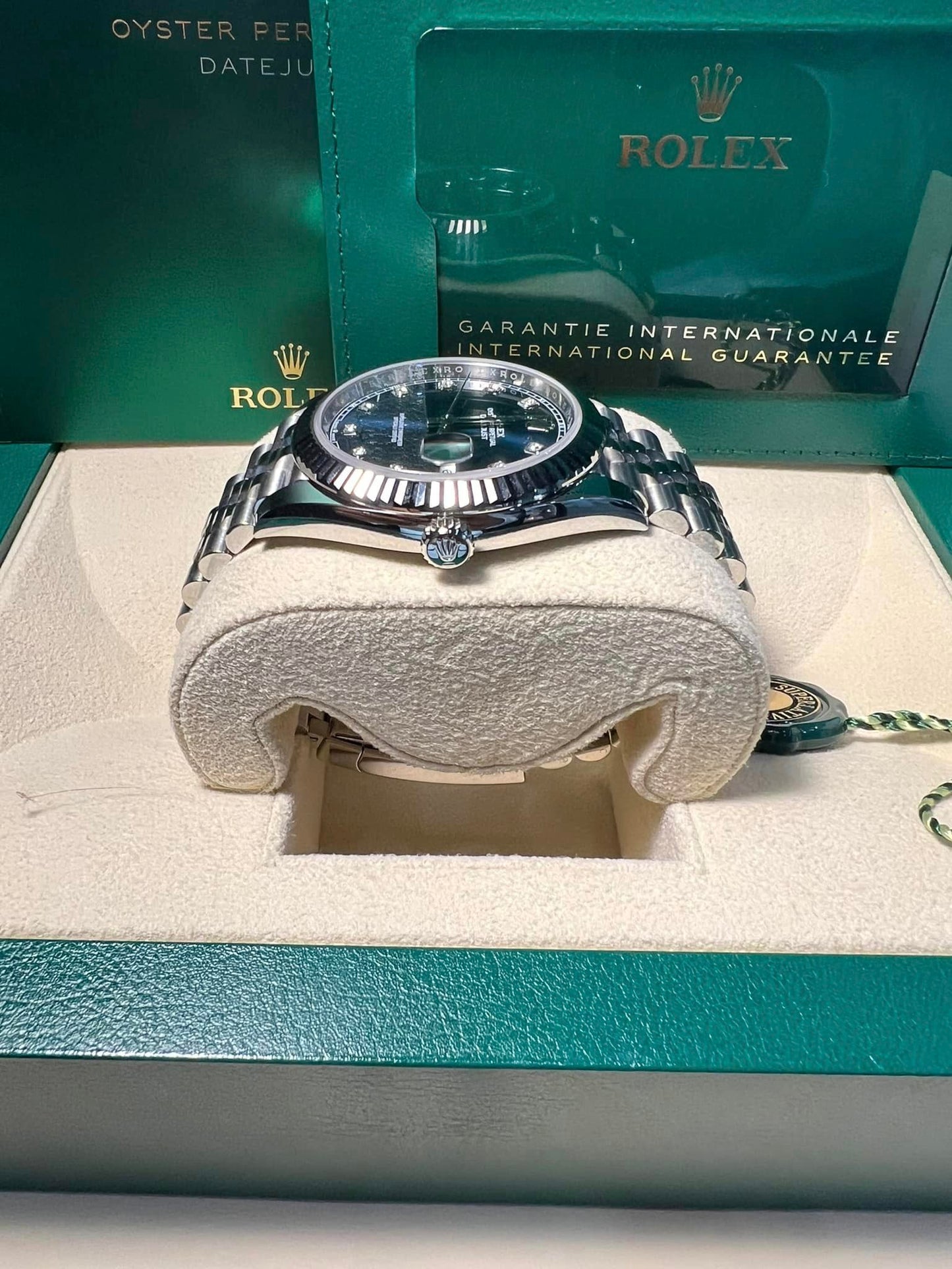 Rolex Datejust Blue Diamond Dial Fluted Bezel Jubilee Steel Watch 126334
