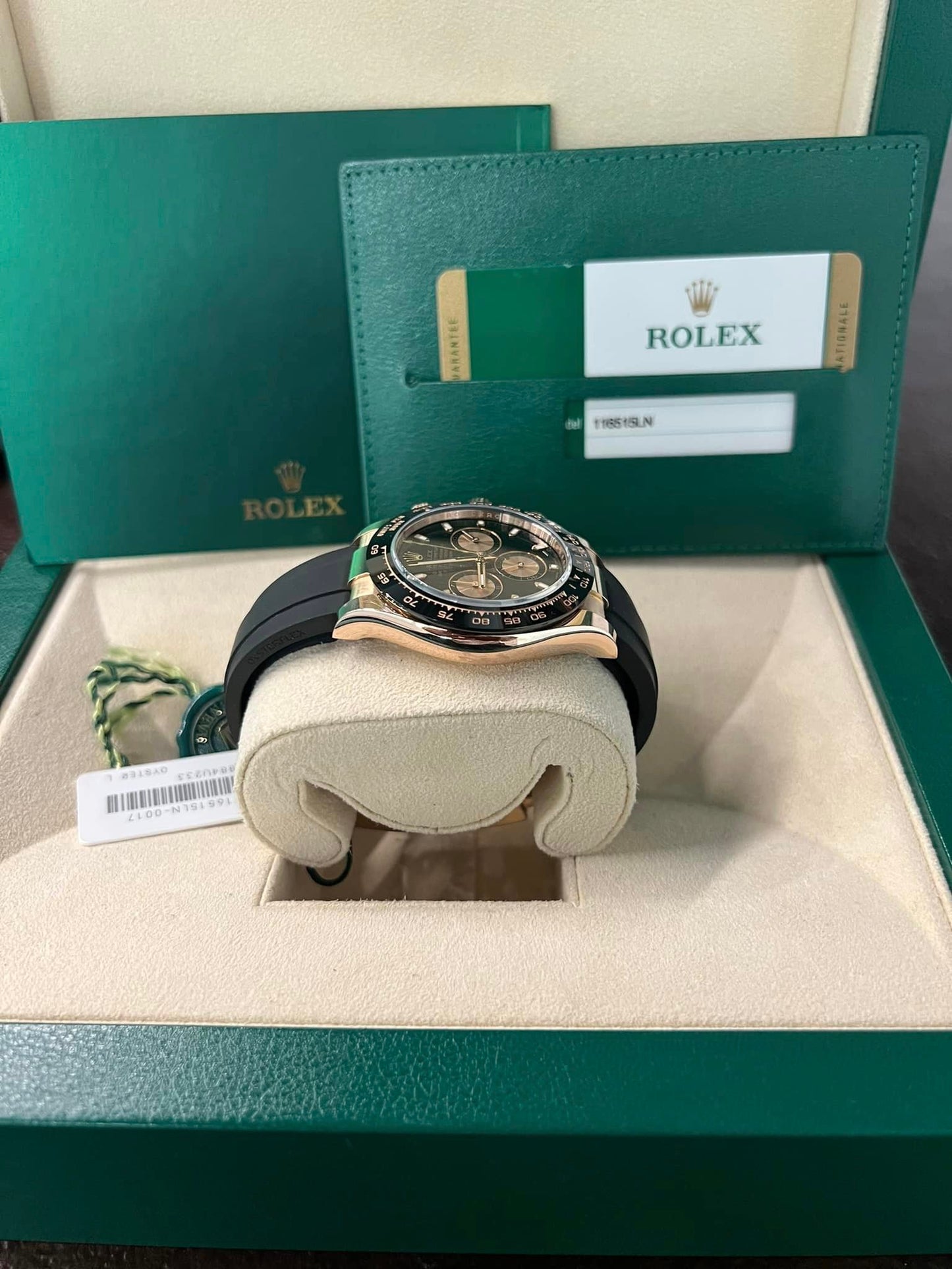 2017 Rose Gold Rolex Daytona Black Dial Oysterflex Watch 116515 B+P Box/Papers
