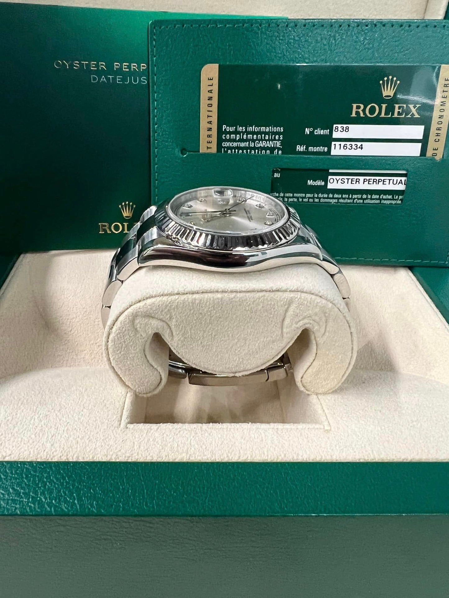 Rolex Datejust Silver Diamond Dial Fluted Bezel Osyter Bracelet Steel Watch 116334