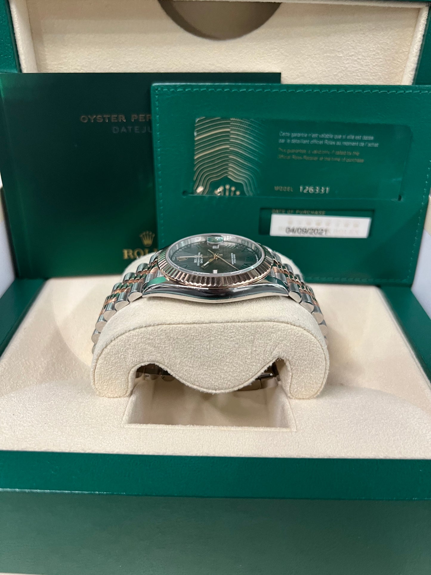 2021 Two tone rose gold Rolex DateJust 41 Wimbledon Dial 18K rose Gold 41mm Oyster 126331 B+P