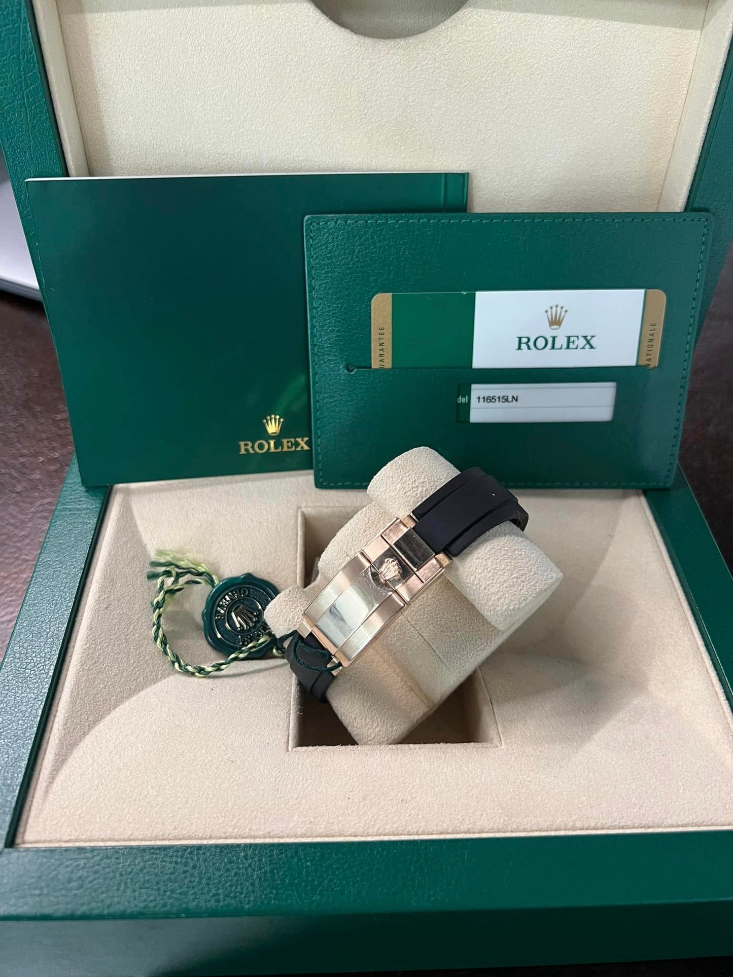2017 Rose Gold Rolex Daytona Black Dial Oysterflex Watch 116515 B+P Box/Papers