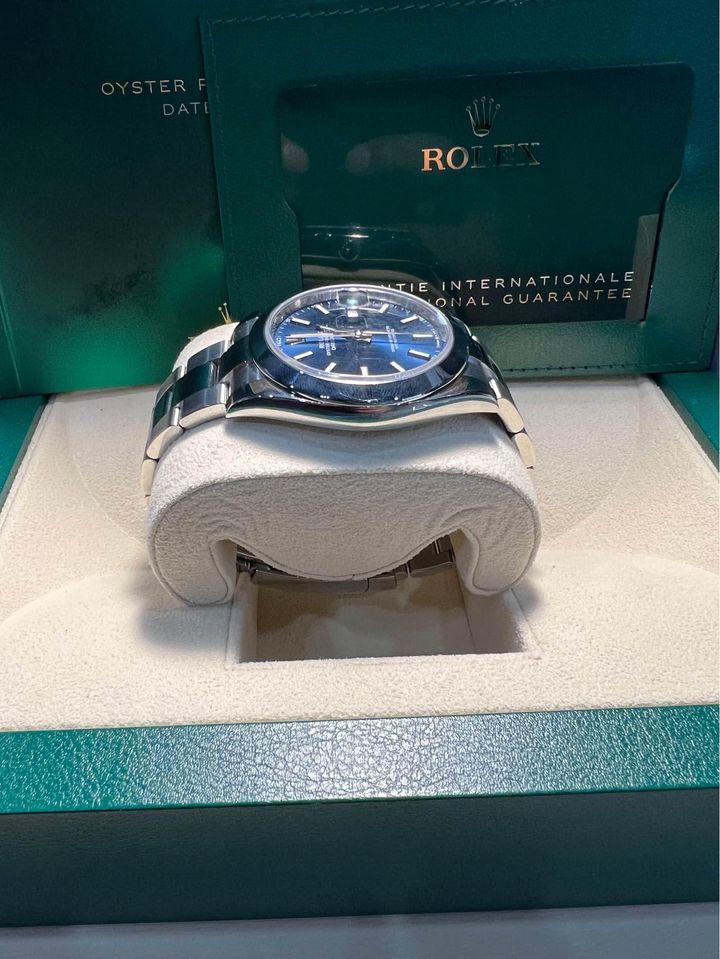 Rolex Datejust Blue Stick Dial Smooth Bezel Oyster Steel Watch 126300
