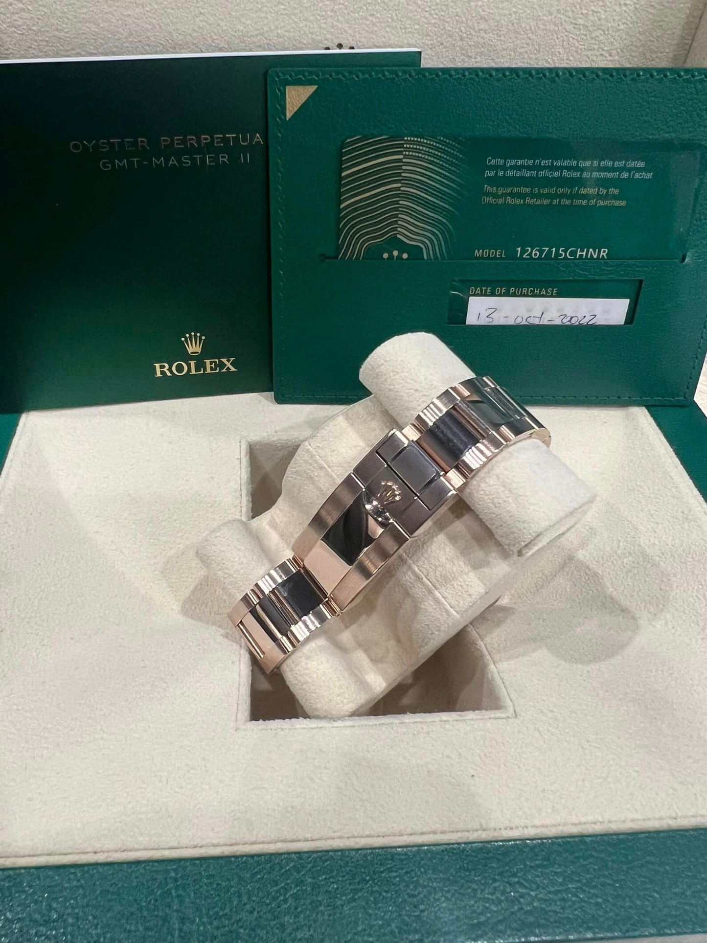ROLEX GMT-MASTER II 126715 40MM BLACK DIAL WITH ROSE GOLD OYSTER BRACELET BOX + PAPERS Rootbeer