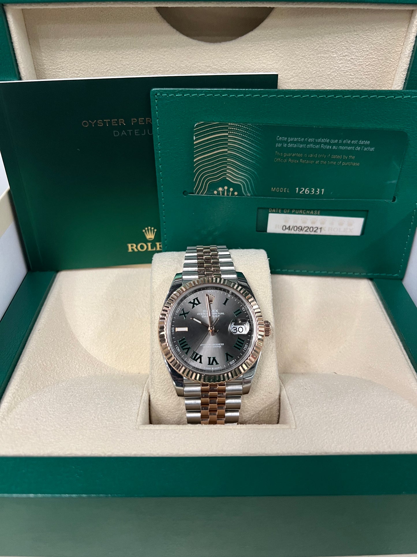 2021 Two tone rose gold Rolex DateJust 41 Wimbledon Dial 18K rose Gold 41mm Oyster 126331 B+P