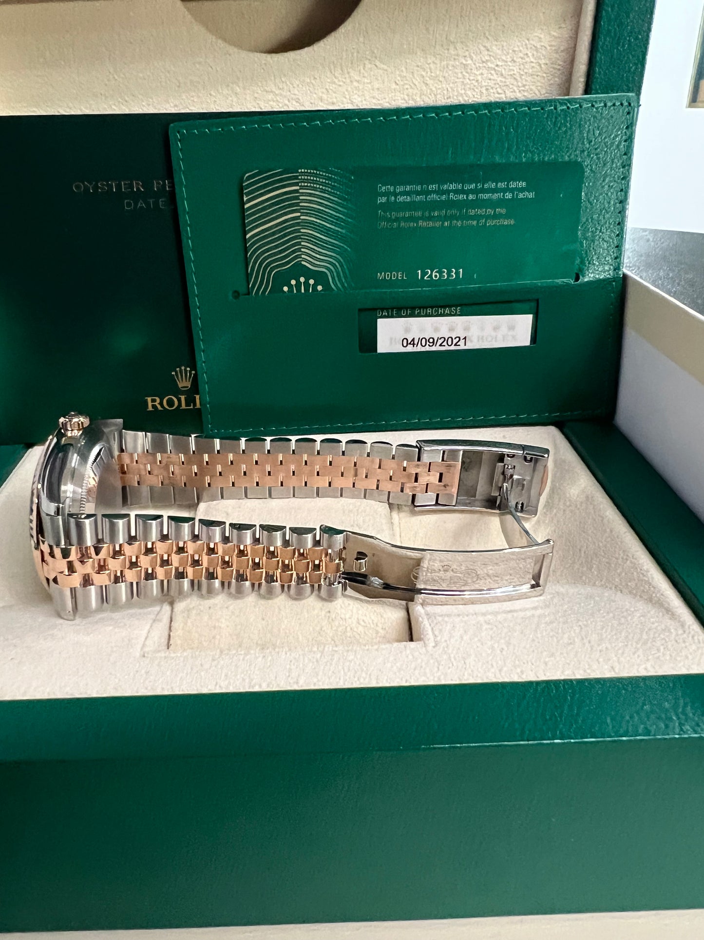 2021 Two tone rose gold Rolex DateJust 41 Wimbledon Dial 18K rose Gold 41mm Oyster 126331 B+P