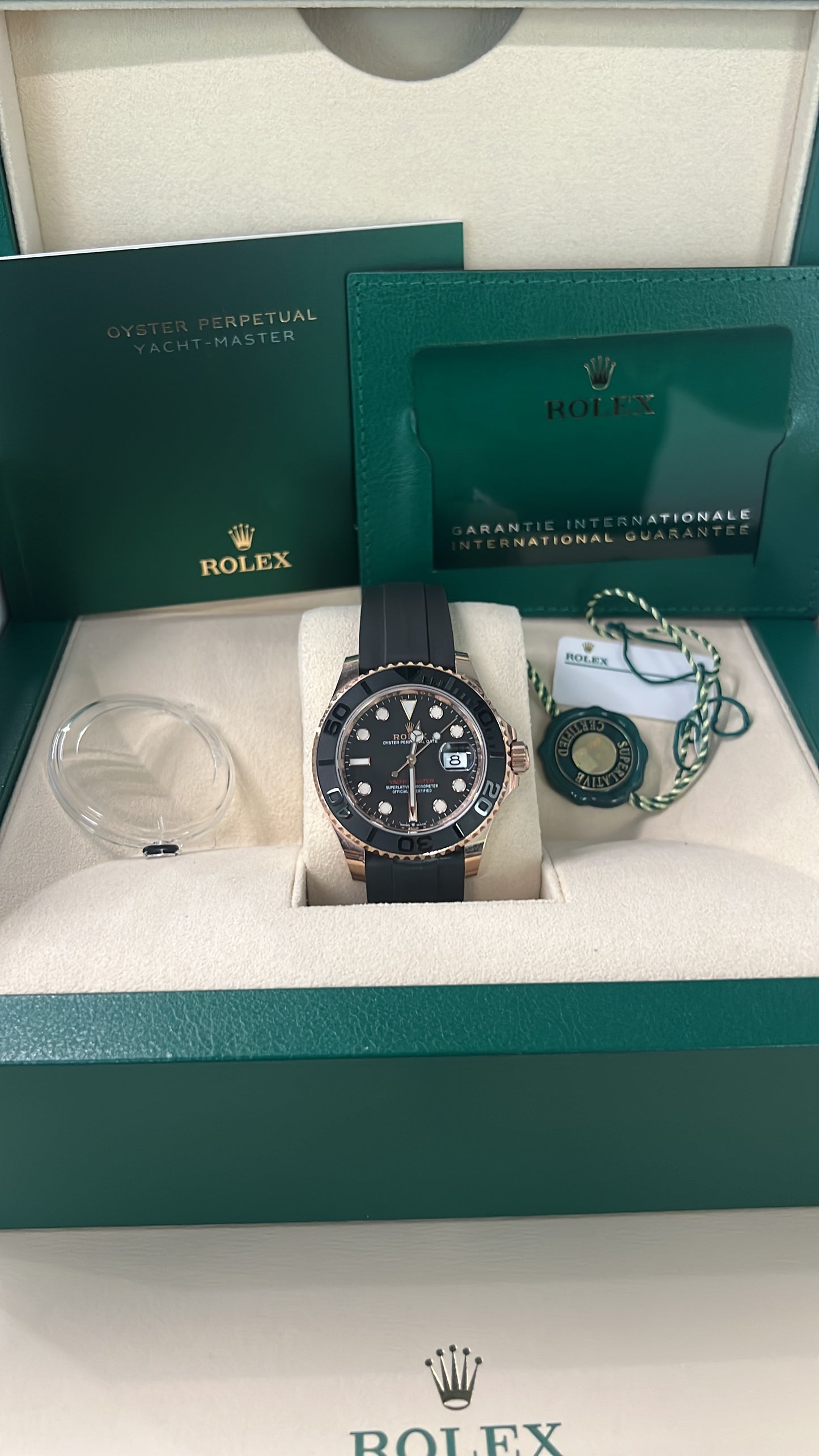 Rolex Rose Gold Yachtmaster 40 ref:126655 on Oysterflex Box/Papers