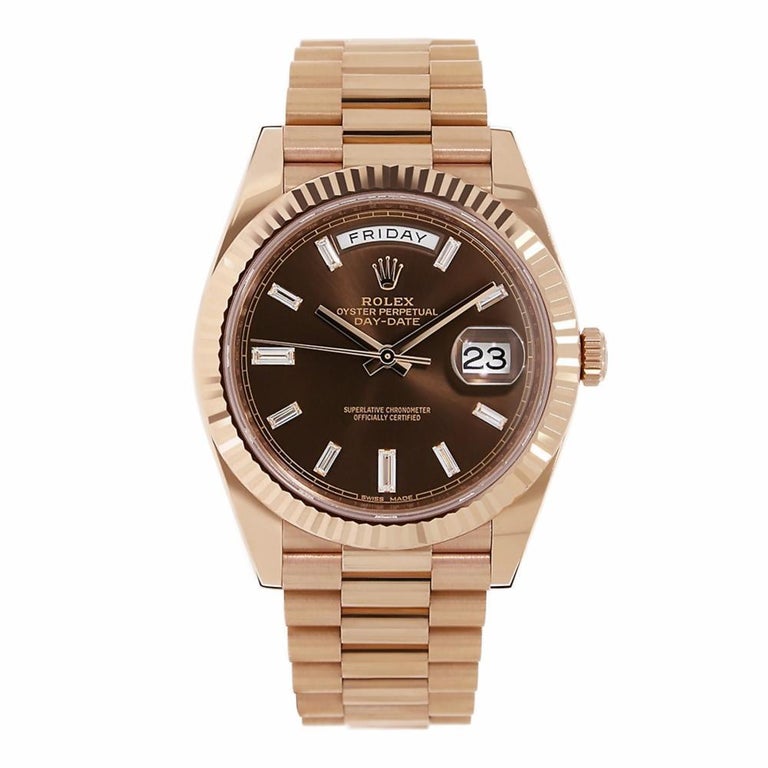 ROLEX Rose Gold Daydate 40 228235 40MM Chocolate Diamond DIAL WITH ROSE GOLD PRESIDENT BRACELET BOX + PAPERS