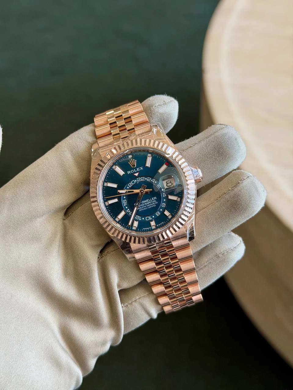 Rolex Rose Gold Sky-Dweller "Blue-Green Jubilee"