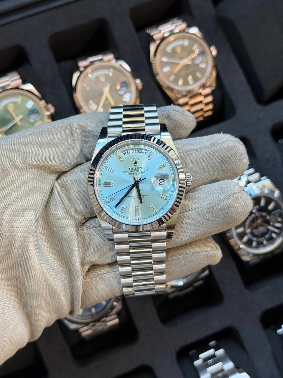 Rolex Day-Date 40 Platinum "Ice Blue Baguette"