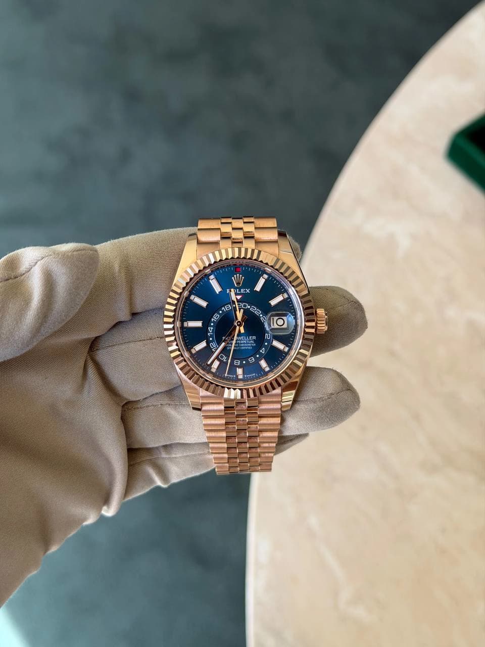 Rolex Rose Gold Sky-Dweller "Blue-Green Jubilee"