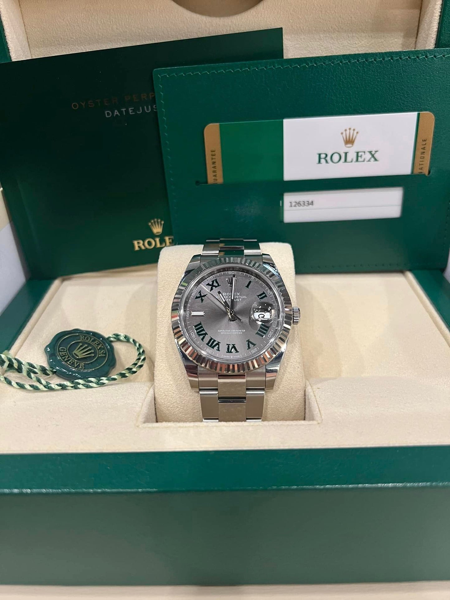 Rolex Datejust Wimbledon Fluted Bezel Osyter Bracelet 126334 Box + Papers