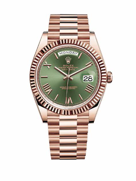 ROLEX Rose Gold Daydate 40 228235 40MM Olive DIAL WITH ROSE GOLD PRESIDENT BRACELET BOX + PAPERS