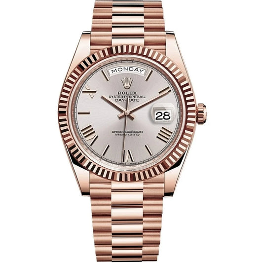 ROLEX Rose Gold Daydate 40 228235 40MM Sundust Roman DIAL WITH ROSE GOLD PRESIDENT BRACELET BOX + PAPERS