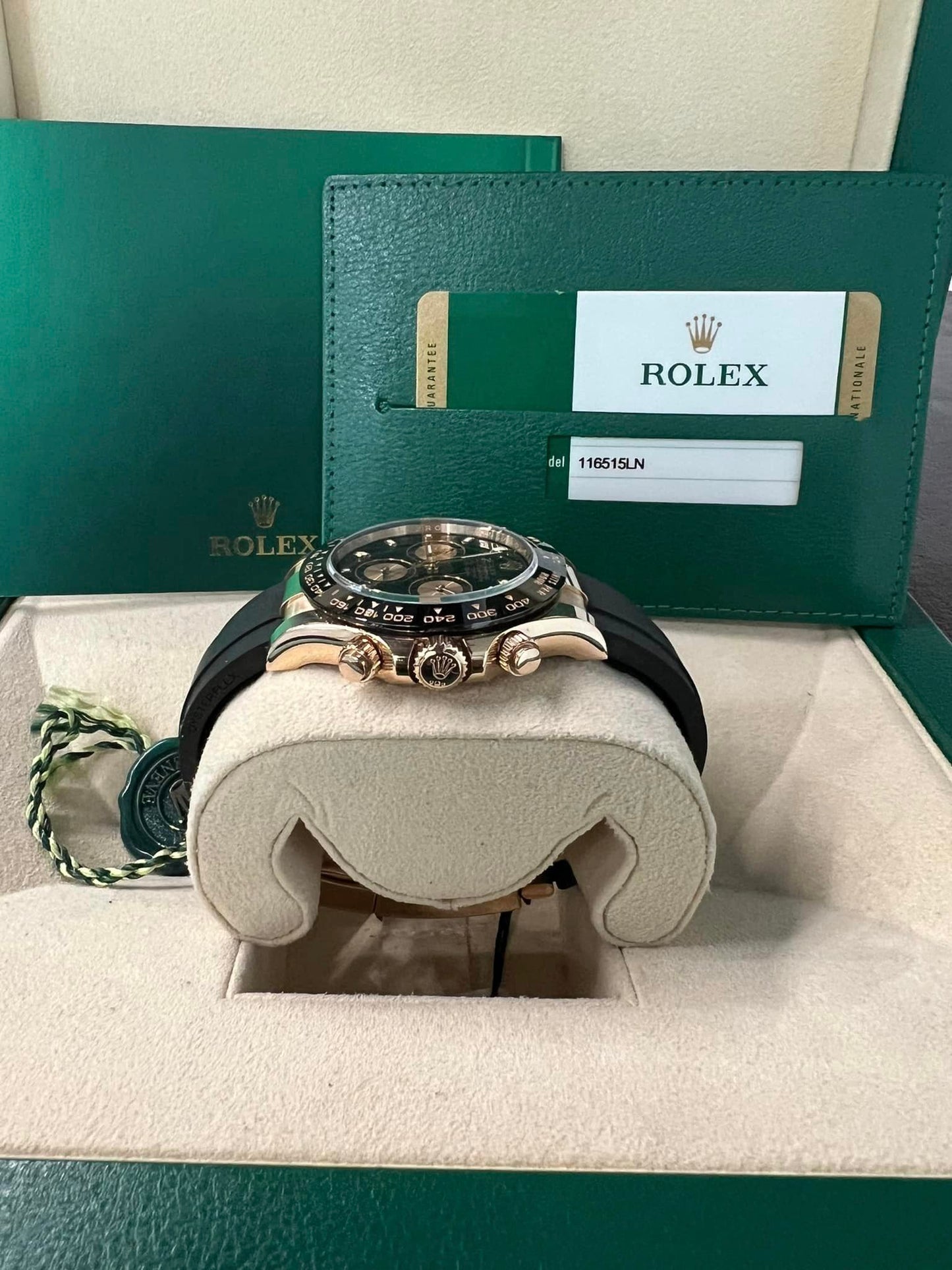 2017 Rose Gold Rolex Daytona Black Dial Oysterflex Watch 116515 B+P Box/Papers