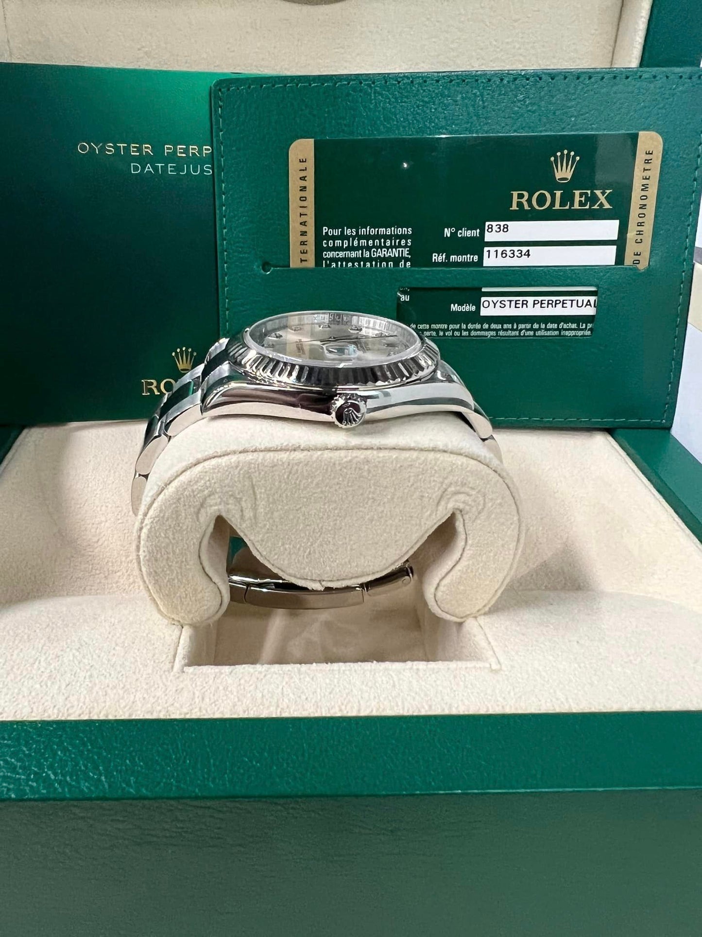 Rolex Datejust Silver Diamond Dial Fluted Bezel Osyter Bracelet Steel Watch 116334