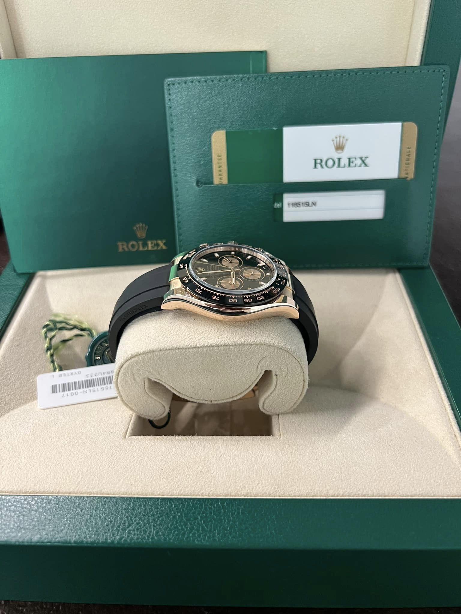 2017 Rose Gold Rolex Daytona Black Dial Oysterflex Watch 116515 B P Box Papers