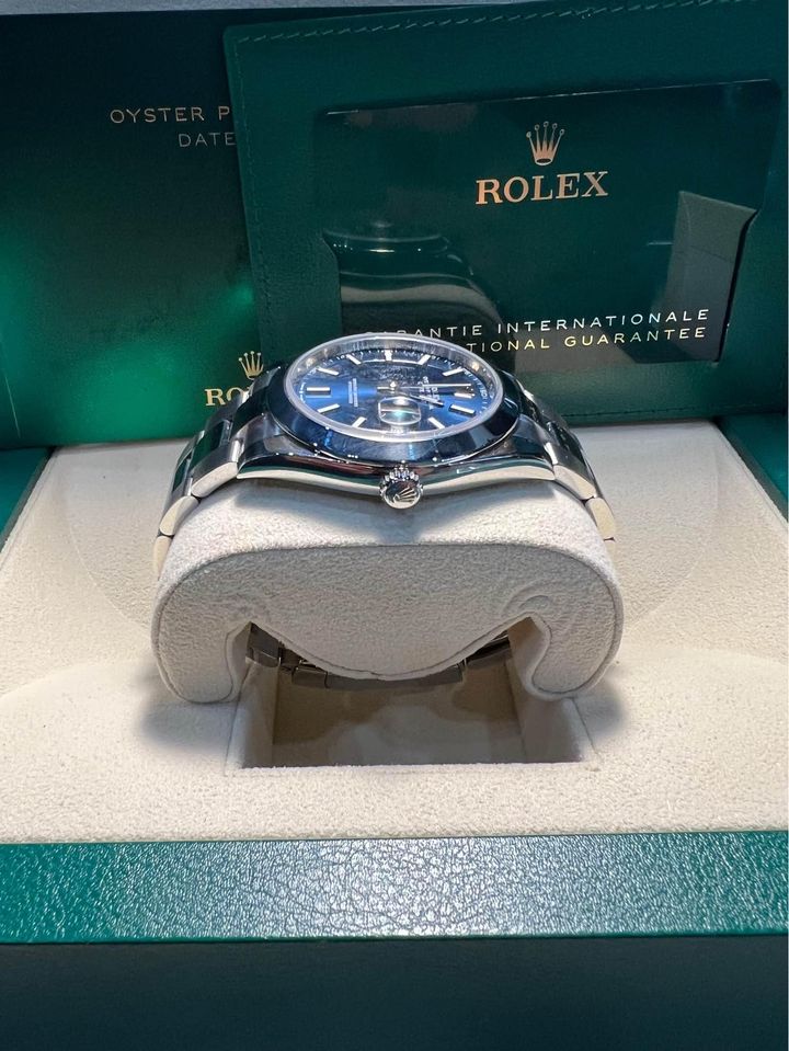 Rolex Datejust Blue Stick Dial Smooth Bezel Oyster Steel Watch 126300