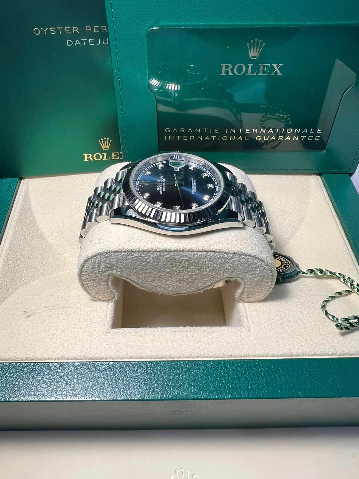 Rolex Datejust Blue Diamond Dial Fluted Bezel Jubilee Steel Watch 1263