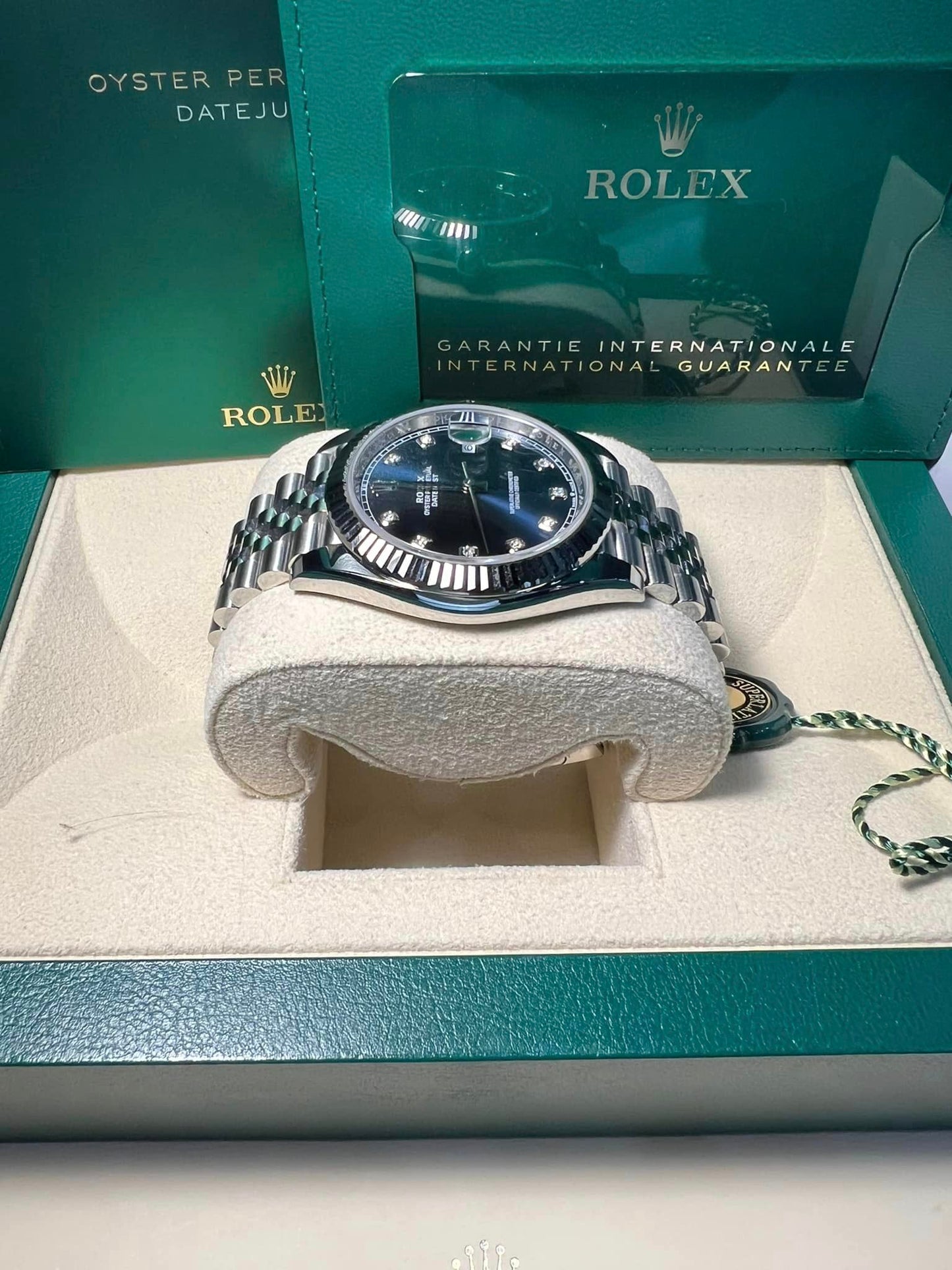 Rolex Datejust Blue Diamond Dial Fluted Bezel Jubilee Steel Watch 126334