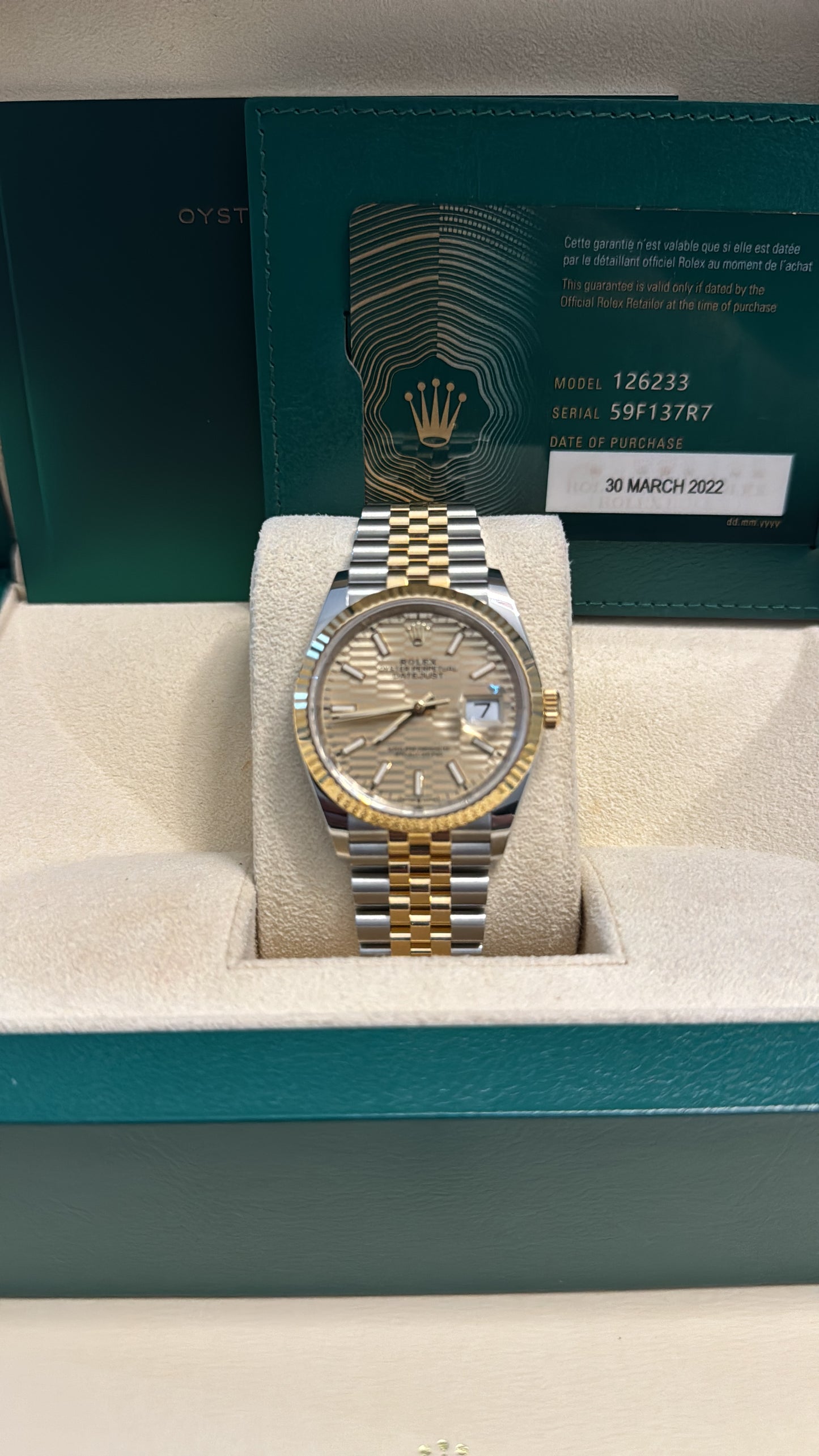 2022 NEW Two tone Datejust champagne motif 126233 box/papers